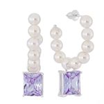 Brinco Argola Pérolas Zircônia Lilás em Prata 925 