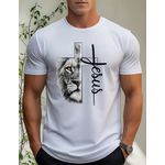 Camiseta Jesus + Leão Algodão Branco