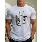 Camiseta Jesus + Leão Algodão Branco