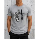 Camiseta Jesus + Leão Algodão Cinza