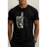 Camiseta Jesus + Leão Algodão Preto