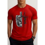 Camiseta Jesus + Leão Algodão Vermelho