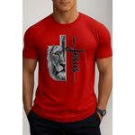 Camiseta Jesus + Leão Algodão Vermelho
