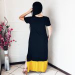 Vestido Longo Com Barra Bicolor Preto Amarelo