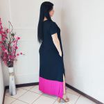 Vestido Longo Com Barra Bicolor Preto Rosa