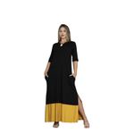 Vestido Longo Com Barra Bicolor Preto Amarelo