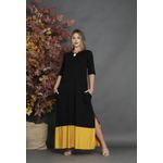 Vestido Longo Com Barra Bicolor Preto Amarelo