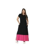 Vestido Longo Com Barra Bicolor Preto Rosa