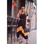 Vestido De Bico Bicolor Pink Com Mostarda