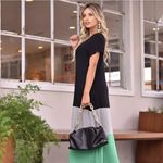 Vestido Longo Tricolor Preto Cinza Verde