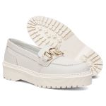 Mocassim em Couro Elisa Rafaela Detalhe em Metal Off White