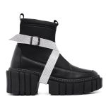 Bota Coturno Livia Fivela Gliter Branca Dupla Preta