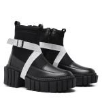 Bota Coturno Livia Fivela Gliter Branca Dupla Preta