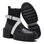 Bota Coturno Livia Fivela Gliter Branca Dupla Preta
