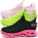 Kit 3 Tênis Easy Style Feminino Evoltenn Solado Trançado Preto Pink, Verde e Rosa