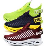 Kit 3 Tênis Easy Style Unissex Evoltenn Solado Trançado Bordo, Preto Amarelo e Verde