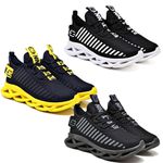 Kit 3 Tênis Easy Style Unissex Evoltenn Solado Trançado Preto Branco, Preto Amarelo e Black