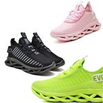 Kit 3 Tênis Easy Style Unissex Evoltenn Solado Trançado Rosa, Verde e Black