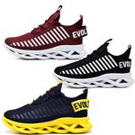 Kit 3 Tênis Easy Style Unissex Evoltenn Solado Trançado Bordo, Preto Amarelo e Preto Branco