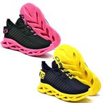 Kit 2 Tênis Easy Style Unissex Evoltenn Solado Trançado Moderno Preto Pink e Preto Amarelo