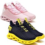 Kit 2 Tênis Easy Style Unissex Evoltenn Solado Trançado Moderno Rosa e Preto Amarelo