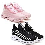 Kit 2 Tênis Easy Style Unissex Evoltenn Solado Trançado Moderno Preto Branco e Rosa