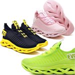 Kit 3 Tênis Easy Style Unissex Evoltenn Solado Trançado Preto Amarelo, Verde e Rosa