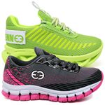 Kit 2 Tênis Infantil Evoltenn Trança e Impacto Verde e Cinza Pink