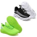 Kit 2 Tênis Infantil Esportivo Modelos Diferentes Preto Branco e Verde