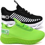 Kit 2 Tênis Infantil Esportivo Modelos Diferentes Preto Branco e Verde