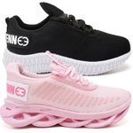 Kit 2 Tênis Infantil Esportivo Modelos Diferentes Rosa e Preto Branco