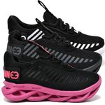 kit 3 Tênis Infantil Evoltenn Sola Trança Escolar Black, Preto Branco e Preto Pink