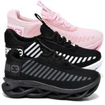 kit 3 Tênis Infantil Evoltenn Sola Trança Escolar Black, Preto Branco e Rosa