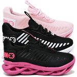 kit 3 Tênis Infantil Evoltenn Sola Trança Escolar Preto Branco, Rosa e Preto Pink