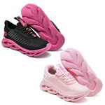 kit 2 Tênis Infantil Evoltenn Sola Trança Escolar Rosa e Preto Pink
