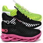 kit 3 Tênis Infantil Evoltenn Sola Trança Escolar Preto Branco, Verde e Preto Pink