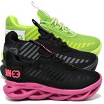 kit 3 Tênis Infantil Evoltenn Sola Trança Escolar Black, Verde e Preto Pink