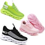 kit 3 Tênis Infantil Evoltenn Sola Trança Escolar Preto Branco, Rosa e Verde