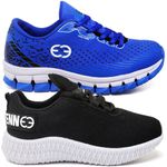 Kit 2 Tênis Infantil Evoltenn Confortável Modelos Diferentes Azul e Preto Branco