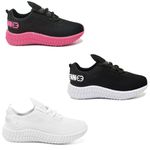 Kit 3 Tênis Infantil Esportivo Colmeia Branco, Preto Branco e Preto Rosa
