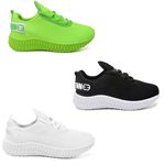 Kit 3 Tênis Infantil Esportivo Colmeia Branco, Preto Branco e Verde