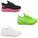 Kit 3 Tênis Infantil Esportivo Colmeia Branco, Verde e Preto Rosa