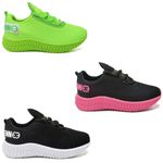 Kit 3 Tênis Infantil Esportivo Colmeia Preto Branco, Verde e Preto Rosa