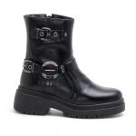 Coturno Feminino Preto Bota Tratorada Biker Boots Com Fivelas