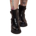 Coturno Feminino Preto Bota Tratorada Biker Boots Com Fivelas