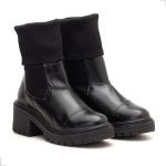 Bota Meia Knit Tratorada Coturno Cano Médio Tratorado 2 Em 1 Preto