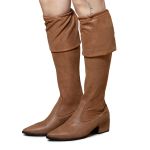 Bota Feminina Over The Knee Cano Longo Colado Bico Fino Salto Baixo 