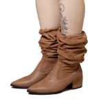 Bota Feminina Over The Knee Cano Longo Colado Bico Fino Salto Baixo 