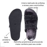  Rasteira Papete Feminina Anatômica Pedraria Strass Preto