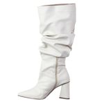 Bota Bel Feminina Fabi Herzer Bico Fino Off White Salto Médio Cano Enrugado